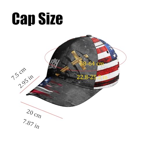 American Flag Christian Trucker Hat for Men Women, Adjustable Snapback Baseball Cap USA Pride Hat Religious Gifts - color: Black Red White Faith