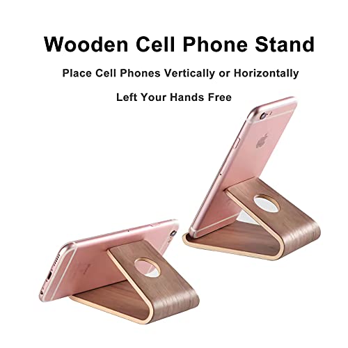 Wooden Cell Phone Stand, Universal Mobile Phone Holder Stand Non Slip Stable Desktop Phone Stand for iPhone, iPhone13,Samsung Galaxy Smartphones, iPad, Tablets Facetime Holder for Desk