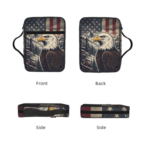 American Flag Eagle Bible Cover Case with Handle and Zippered Pocket - color: American Flag Eagle
