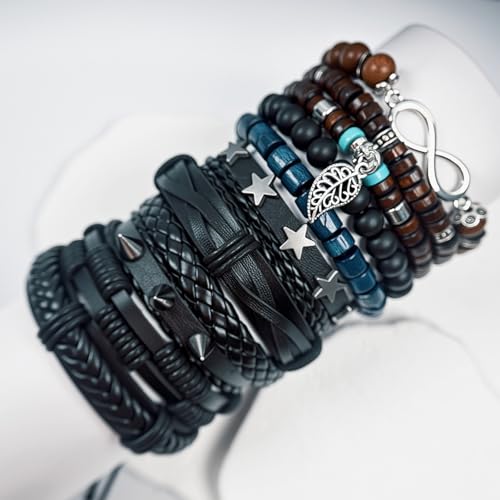 Punk Braided Leather Bracelets for Men Women Tribal Wrap Wristband - color: Star
