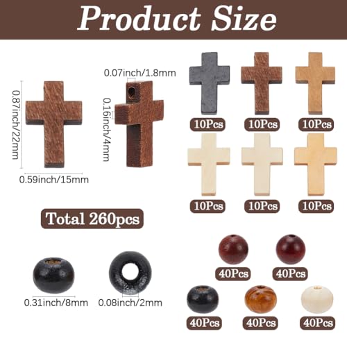 SUNNYCLUE 1 Box 260pcs Easter Wood Cross Bead Kit Crucifix Cross Beads Small Brown Black Wooden Rosary Crosses Loose Spacer Bead Bulk for Jewelry Making Women Adults Home Party Craftings Supplies - style: Chic