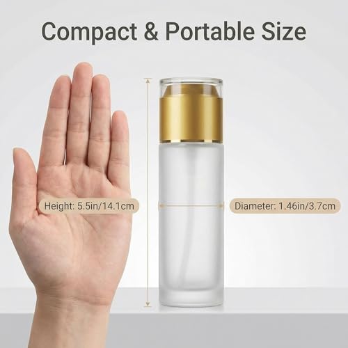 QUUPY 3Pcs 60ml/2oz Clear Frosted Glass Lotion Pump Bottles With Gold Lid - size: 60ml