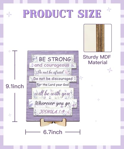 Putuo Decor Bible Verse Religious Sign – Be Strong and Courageous Joshua 1:9, Double Layer Plaque with Wooden Base, Christian Scripture Inspirational Table Decor for Prayer Room, Gift for Catholic - color: Purple Joshua 1:9