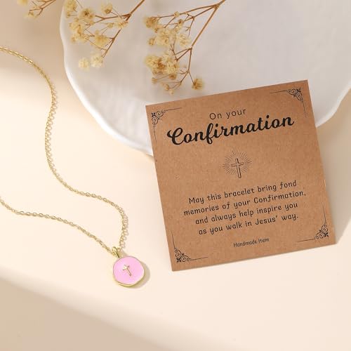 Cute Small Cross Necklace for Teen Girls - color: Pink Confirmation Gifts