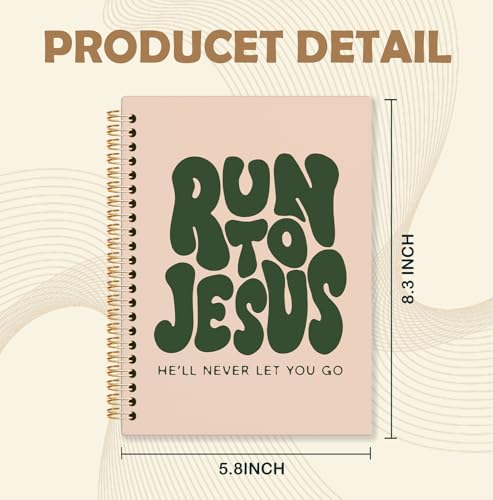 Retro Green Christian Spiral Notebook, Run to Jesus Bible Verse Journal, Religious Scripture Journals for Writing, Bible Notebooks for Note Taking, Church Notes Journal, 5.5x8.3 Inch - color: God-Run