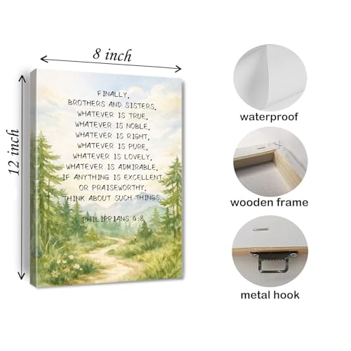 Philippians 4:8 Canvas Wall Art, Whatever is True Poster,Watercolor Bible Verse Decor,Inspirational Christian Scripture Art Framed 8 * 12 inch - color: Whatever is True, size: 12"L x 8"W