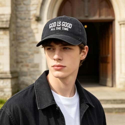 Faith Christian Patriotic Embroidered Baseball Cap, Vintage Cotton Dad Hat for Men Women, Birthday - color: God is Good All the Time, Black