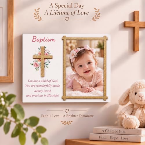 Baptism Gifts for Boys Girls, Baptism Photo Frame with Gift Box, Flower - style: Flower