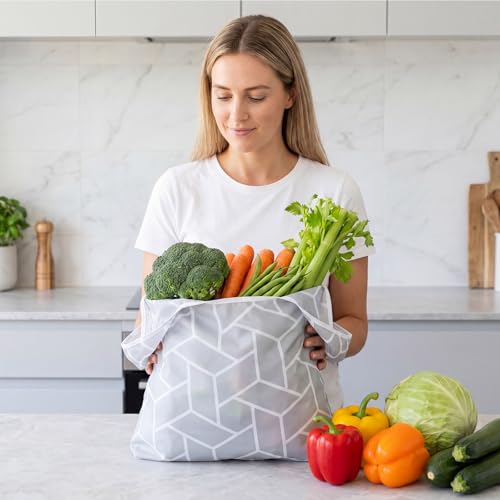 Weewooday 8 Pcs Reusable Grocery Bags with Storage Pouch Large Heavy Duty Washable Oxford Cloth Shopping Bags - style: Minimalist
