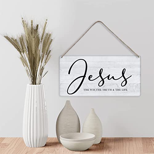 Bible Verse Home Wall Décor Jesus the Way Truth Life Wood Signs Rustic Hanging Wall Plaque Wooden Christian Religious Sign