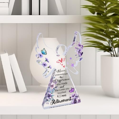 Angel Retirement Gift for Woman, Happy Retirement Gifts 6” Angel Acrylic Plaque for Retirement Party Decorations, Retired Gifts for Woman Coworker Teacher Nurse Doctor Friend - style: Angel-Retirement