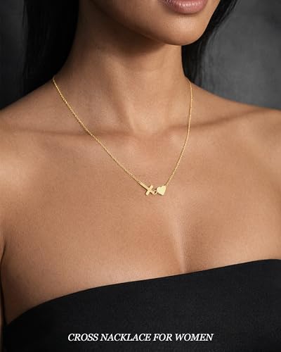 Cross Necklace for Women 14K Gold Plated Cross Necklace Dainty Cross Pendant Necklaces Easter Christian Baptism Religious Faith Jewelry Gifts - color: Gold-Heart-shaped cross