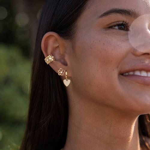 MYEARS Women Earrings Gold Huggie Hoop Dangle Drop 14K Gold Plated Small Simple Hypoallergenic Everyday Jewelry - style: Heart CZ
