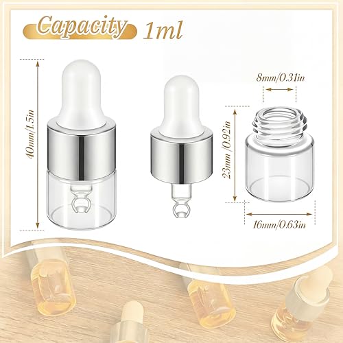 Didaey 100 Pcs Mini Glass Oil Dropper Bottle, 1 ml, Classic Silver - color: Classic Silver, size: 1 ml