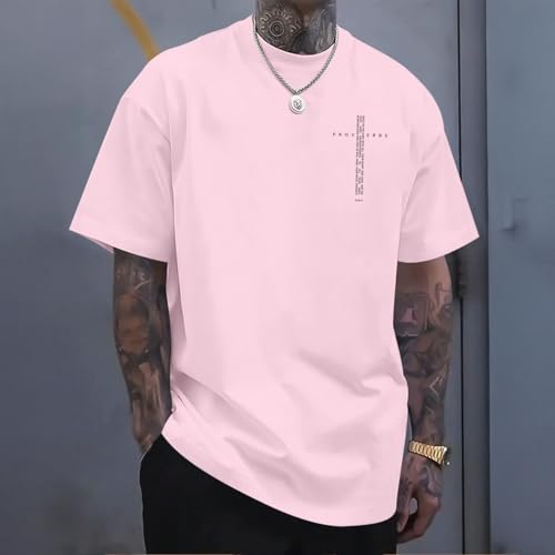 Christian Shirts for Men Vintage Religious Cross Bible Verse T-Shirt Jesus Faith Tshirt Inspirational Graphic Tees - color: Pink, size: Medium