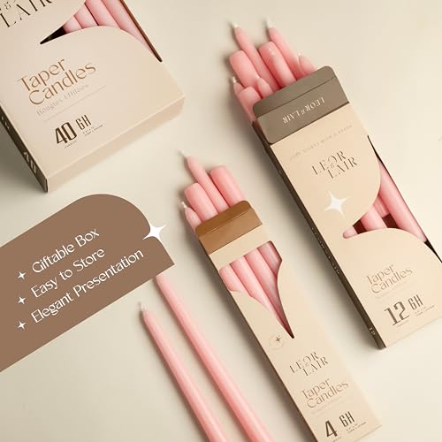 Leor & Lair Light Pink Taper Candles, 12 Pack, 10 Inch, Unscented - color: Light Pink