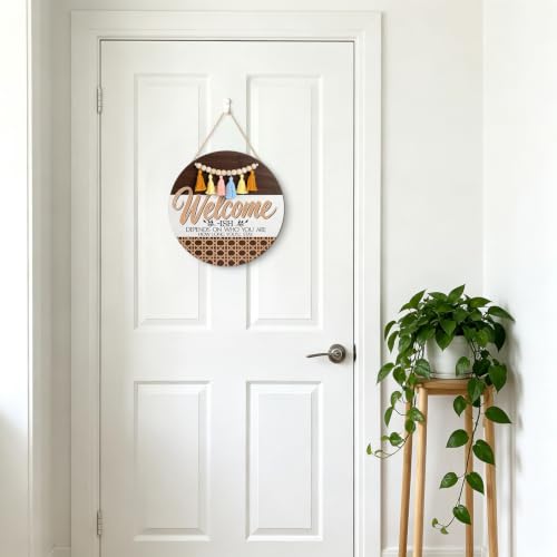LHIUEM Welcome Ish Round Wooden Door Hanger Boho Farmhouse Front Door Sign - color: Welcome 9