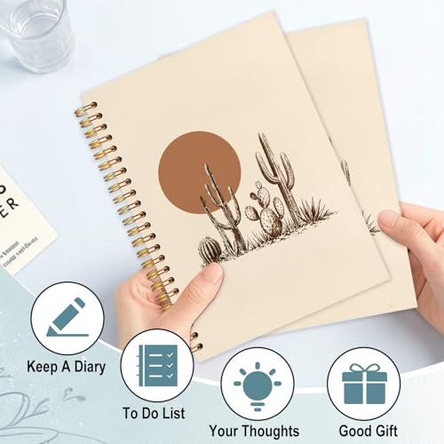 Boho Western Cactus Spiral Notebook 5.5x8.3 - color: White Boho Western Cactus