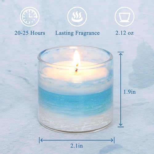 Jar Candles Scented Set of 6 Candle for Home Scented Votive Decorative Aromatherapy Candles Gift Set Clean Burning Non Toxic Long Lasting Ocean Theme for Home Decor Meditation Stress Relief - color: Coastal Theme