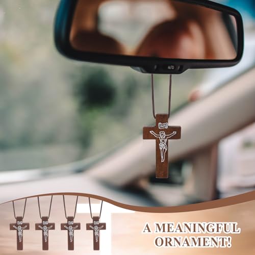 Ecation 48 Pcs Wooden Cross Necklace, Christian Halloween Favors - color: Brown