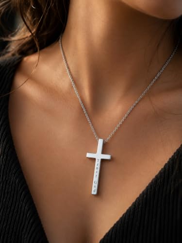 Engraved Cross Necklace for Men, Women & Boys & Girls Cross Necklace, Stainless Steel Cross Pendant Necklace, Faith & Inspiration Christian Jewelry Gift - color: Trust God