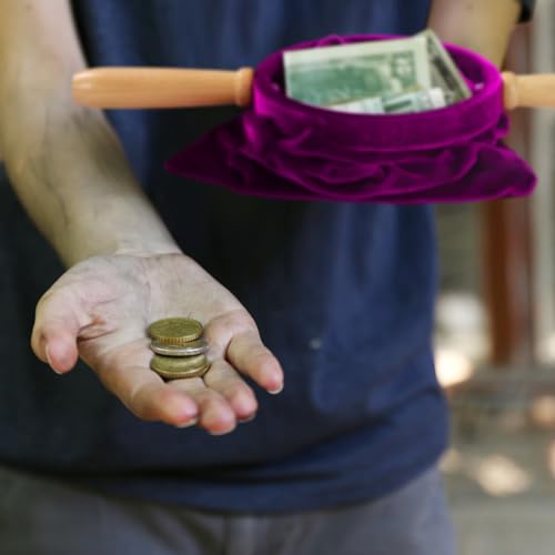 Tioncy 2 Set Church Tithe Offering Bag with Wooden Handle, 14" X 6", Purple - color: Purple, size: 14" X 6"