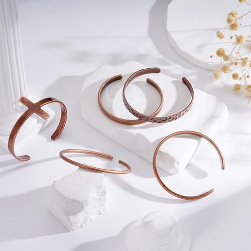 Pure Copper Bracelets for Women Men Waterproof Healing Cuff Bracelets for Men Adjustable Chunky Healing Copper Bangle Jewelry Gifts - color: copper-hammering pattern