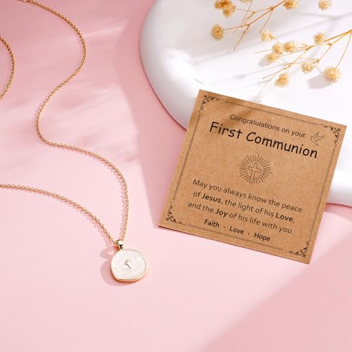 Cross Necklace for Granddaughter Daughter Jewelry Gifts - color: White, style: First Communion