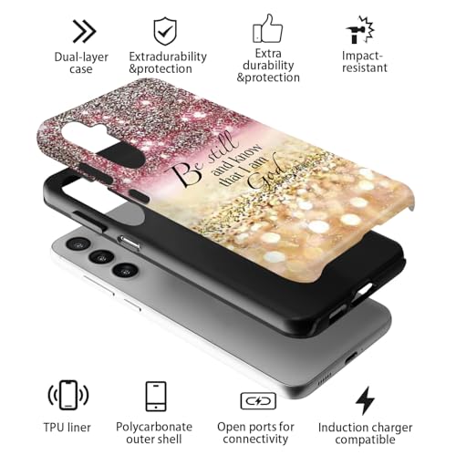 Compatible with Samsung Galaxy A15 5G Case,Case for Samsung Galaxy A15 Double-Layer Full Body Drop Protection,Moo Cow Print Design - color: Diamonds Glitter,Psalm 46:10, size: A15