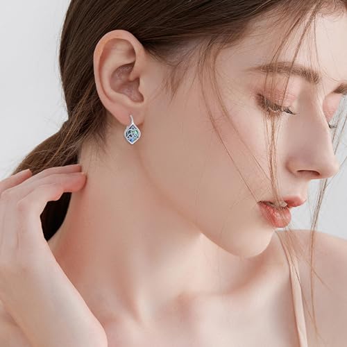 Celtic Trinity Knot Earrings for Women 925 Sterling Silver Triquetra Knot Leverback Abalone Shell Irish Jewelry Tree of Life Gift - style: love knot