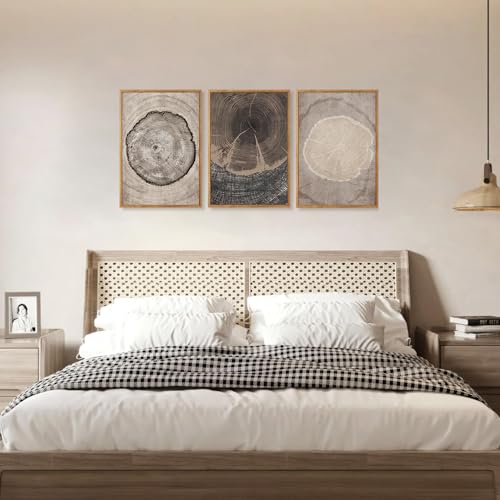 CHDITB Tree Ring Wall Art Set of 3, 24"x36" Large Modern Wood Stump Wall Decor, Abstract Black and White Wall Painting, Neutral Nature Art Print for Living Room, Bedroom, Office, Dinning Room - color: Beige Tree Ring, size: 24"L x 36"W