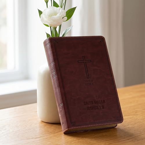 Printualist Personalized KJV Deluxe Holy Bible with Name Engraved, Red Letter King James Version, Faux Leather Auburn Cover, Custom Gift Bible for Christian Celebrations - color: Auburn