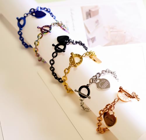 Heart Charm Bracelet Plated 18K Gold/Silver/Rose Gold Bible Scripture Heart Bracelet for Women Jewelry Gift Her Link Chain OT Clasp Stainless Steel - color: 18k Gold(9.1 inch)