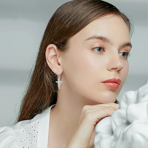 Flower Cross Earrings 925 Sterling Silver Daisy Butterfly Lily Violet Mushroom Dangle Drop Earrings Birth Flower Jewelry for Women Birthday Christmas Gifts - style: Daisy Cross