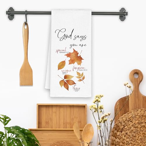 Fall Maple Leaf Christian Kitchen Towels, Scripture God Says You are Special Hand Bathroom Towels for Harvest Thanksgiving, Autumn Decorative Dish Towels Decor for Dorm Home 16x24in - color: Maple Says
