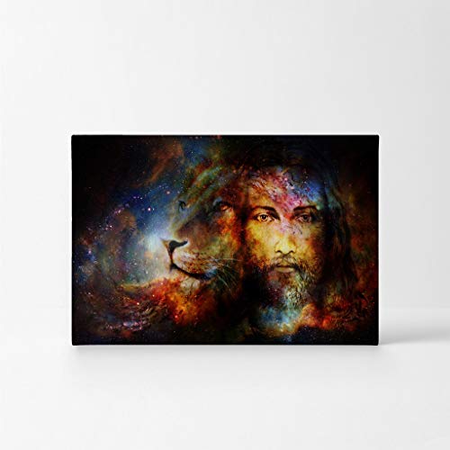 Smile Art Design Jesus and The Lion Canvas Print Colorful Painting Lord God Bible Jesus Christ Pray Cross Religious Family Room Home Decor Christian Art Ready to Hang - 8x12 - color: Christian Canvas H29, size: 12"L x 8"W