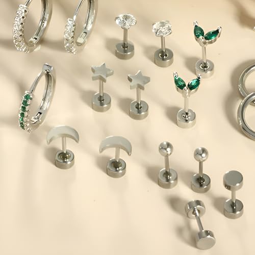 Stainless Steel Stud Earring 1 Pair Silvery Flatback Earrings Hypoallergenic Screwback Jewellery Flat Back Helix Jewelry for Sensitive Ears Women Ladies Aretes De Mujer - style: Pink Daisy