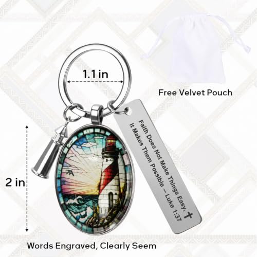 3D Glass Lighthouse Keychain with Bible Verses,Christian Gifts for Women Faith - color: Luke 1:37