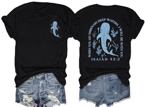 Christian T-Shirt Women Faith Inspirational Graphic Shirts Tee Short Sleeve Religious Bible T Shirt Tops - color: Black-1, size: Small