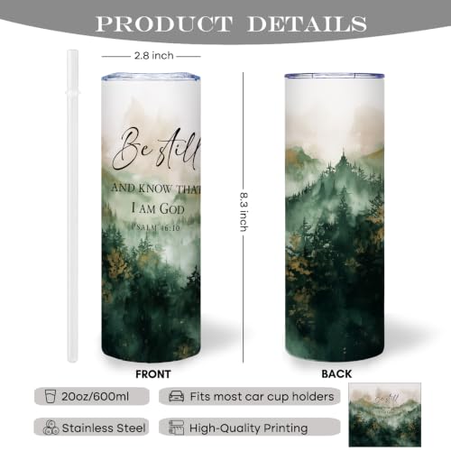Christian Bible Verse Forest 20oz Travel Coffee Mug Tumbler - color: bestillB