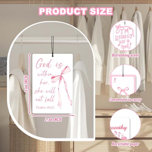 Pink Christian Car Air Freshener 4Pcs,Bible Verse Car Fresheners for Women,Religious Car Accessories,Pink Bow Floral Rearview Mirror Decor,Christian Gifts for Women - color: bow