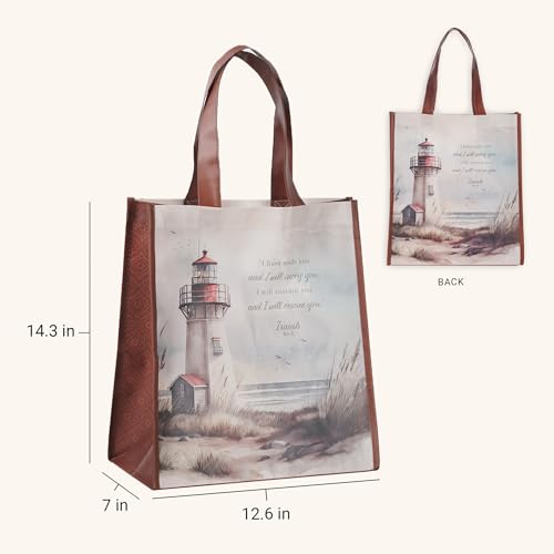 Christian Art Gifts Large Reusable Shopping Grocery Tote Bag for Men & Women: I Will Carry You Inspirational Scripture, Accessories, Supplies, Books, Water Resistant, Multicolor Lighthouse Ocean Theme - color: Oceanic Lighthouse/I Will Carry You