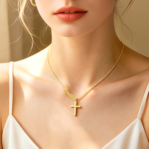 Faith Gold Cross Necklace for Women Christian Religiou Confirmation Jewelry - color: Beautiful Gold