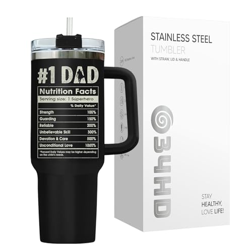 34HD Dad Funny Space 40 oz Tumbler with Handle, Sci Fi Fan Gift - color: Dadalorian with Handle