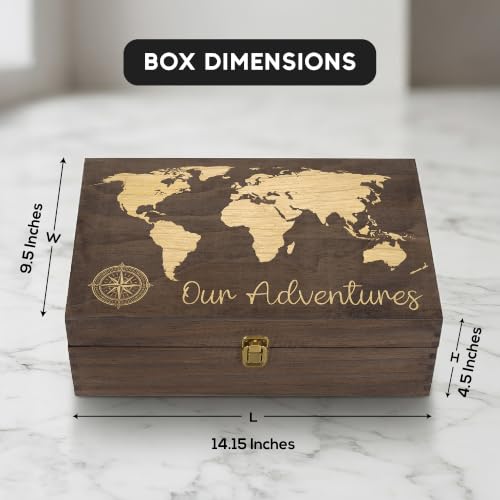 Our Adventure Engraved Wooden Keepsake Box, Memory Storage Box with Inside Engraving, Wooden Treasure Box for Travel Memories, Photos, Souvenirs, Couples & Special Moments, X-Large 14.15 x 9.5 x 4.5" - size: X-Large, style: Adventures