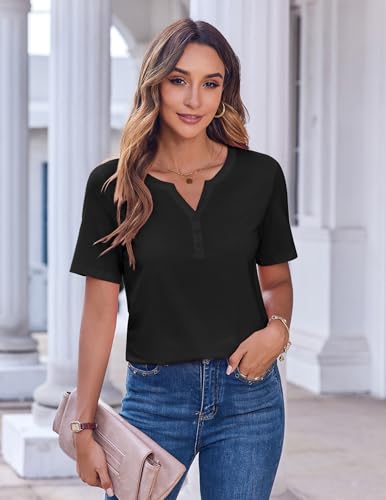 Zeagoo Womens Summer Tops Casual Short Sleeve V Neck T Shirts Dressy Blouse - color: Black, size: XX-Large