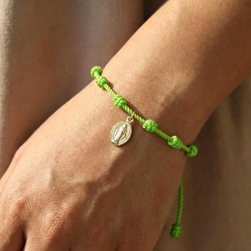 10 Knots Lucky Protection Rope Cross Bracelet For Women Men, Handmade Good Jesus Pendant Charm Amulet Adjustable Christian Pulsera Decenario String Jewelry, Daily Friendship Gift - color: Jesus Green