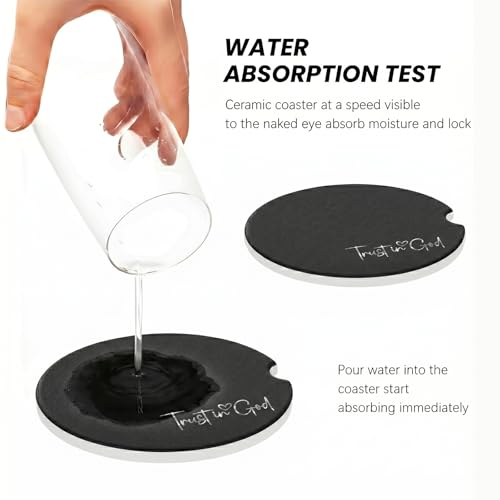 Trust in God Car Coasters for Cup Holders, Absorbent Ceramic Anti Slip Universal Car Interior Accessories Cup Coaster for God Lover (Black, 2 Pack)