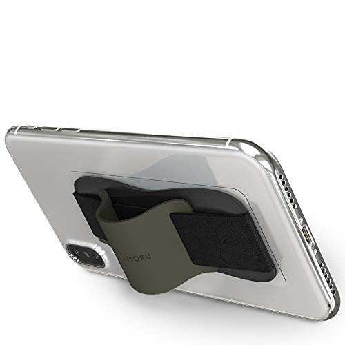Sinjimoru Phone Grip with Silicone Band, Holder & Kickstand, Olive Grey