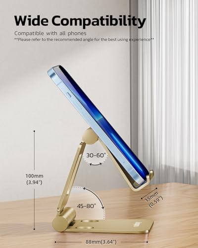 Nulaxy Full Aluminum Dual Folding Cell Phone Stand for Desk, Gold - color: J-Gold